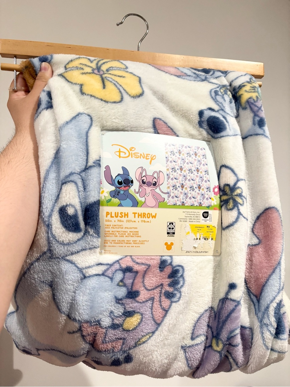 Disney Stitch & Angel Plush Throw Blanket in Blue, Pink, Yellow, Cream